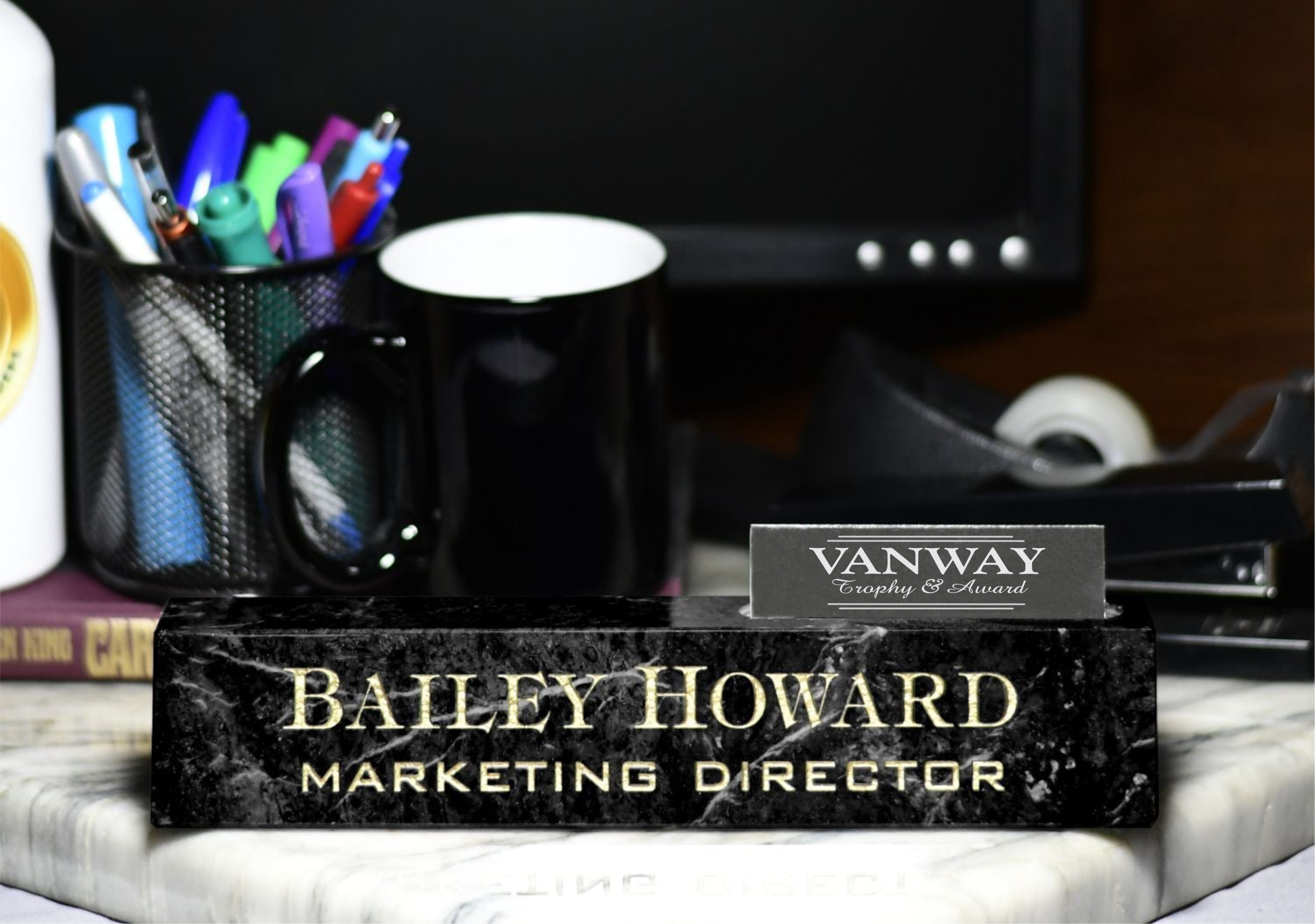 Marble Desk Wedge with Business Card Holder