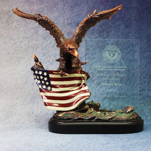 Bronze Eagle With Flag and Crystal